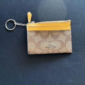 Coach Tan and Yellow Keychain Wallet
